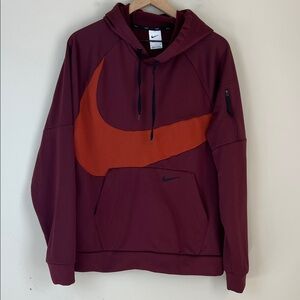 Nike Men's Therma Fit Pullover Fitness Hoodie Maroon Nike Swoosh Sz Large